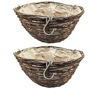 Quickdraw 12” Rattan Hanging Basket Indoor & Outdoor Garden Plants Hanging Flower Planters with Chain & Liner (2 x Baskets)