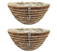 Quickdraw 12” Rope Hanging Basket Indoor & Outdoor Garden Plants Hanging Flower Planters with Chain & Liner (2 x Baskets)