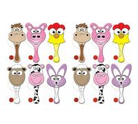 Quickdraw 12 x Farm Wooden Paddle Bats Farmyard Biff Bats - Kids Party Bag Fillers Pinata Toys With Ball & String