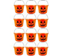 Quickdraw 12 x Pumpkin Sweet Buckets Large Plastic Halloween Sweets Holder Candy Baskets Bucket With Carry Handle