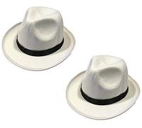 Quickdraw 2 x Adults Gangster Hat White with Black Band Mafia Fancy Dress Costume Accessory