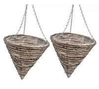 Quickdraw 2 x Cone Rope Hanging Baskets 12” - Outdoor Planters with Liner & Chains - Weather Resistant Flower Pots for Garden Plants & Flowers