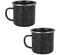 Quickdraw 2 x Enamel Camping Mugs - 350ml Durable Lightweight Metal Mug with Black Speckled Enamel Coating & Stainless Steel Rim - Ideal for Camping Hiking Travel Picnics Outdoor Kitchen