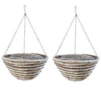 Quickdraw 2 x Rope Hanging Baskets 14” - Round Outdoor Planters with Liner & Chains - Weather Resistant Flower Pots for Garden Plants & Flowers