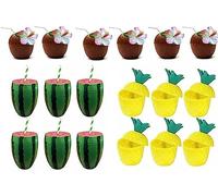 Quickdraw 36 x Hawaiian Party Cups Coconut, Pineapple & Watermelon Tropical Cocktail Party Drinking Cups