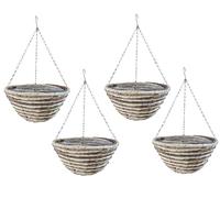 Quickdraw 4 x Rope Hanging Baskets 14” - Round Outdoor Planters with Liner & Chains - Weather Resistant Flower Pots for Garden Plants & Flowers