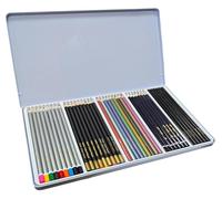 Quickdraw 40 Artist Pencils Set in Storage Tin - Coloured, Watercolour, Charcoal & Metallic Drawing Pencils - Sketching, Shading & Colouring Art Kit for Artists & Beginners