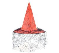 Quickdraw Adults Witch Hat Spooky Halloween Costume Accessory Fancy Dress Hat With Veil Assorted Colours Gothic Outfit (Red)