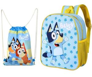 Quickdraw Bluey Backpack & Drawstring P.E Bag - Back To School Carry Bags Set Kids Childrens Travel Bags Bluey Themed - Adjustable Rucksack & Pull String