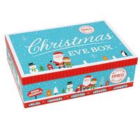 Quickdraw Christmas Eve Box for Kids - Large 32cm Blue Santa & Character Design Gift Box with Lid - Reusable Cardboard Present Box for Xmas Eve Treats Pyjamas Chocolates Toys