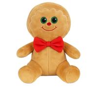 Quickdraw Christmas Gingerbread Man Plush Toy 27cm - Super Soft Stuffed Teddy with Red Bow Tie - Cute Cuddly Xmas Plushie for Kids & Adults - Festive Gift Idea Stocking Filler Decoration