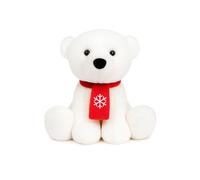 Quickdraw Christmas Polar Bear Plush Toy 15cm - Super Soft White Teddy with Red Snowflake Scarf - Cute Cuddly Stuffed Animal for Kids & Adults - Festive Xmas Gift & Decoration