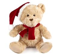 Quickdraw Christmas Teddy Bear Plush Toy 30cm - Super Soft Stuffed Animal with Santa Hat & Red Scarf - Cute Cuddly Xmas Plushie for Kids & Adults - Festive Gift Idea Stocking Filler Decoration