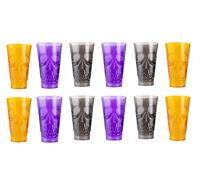 Quickdraw Halloween Skull Cups Set of 12 - 15cm Plastic Party Glasses with Scary Skull Face Design in Orange Purple and Black - Reusable Drinkware Tumblers for Halloween Party Cups & Decorations