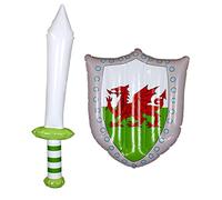 Quickdraw Inflatable Wales Flag Sword & Shield Football Rugby Supporters Gear Welsh Red Dragon Fancy Dress Accessory