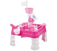 Quickdraw Kids Sand and Water Table with Water Mill - 16 Piece Accessories Pink Outdoor Sensory Play Table for Toddlers Boys Girls 3+ Garden Sandpit Water Activity Toy 58cm