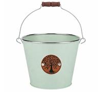 Quickdraw Metal Plant Pot Bucket Planter with Handle - Tree of Life Herb Flower Pot Indoor Outdoor Garden Planter Steel 16cm - Green, Blue or Grey (Green)