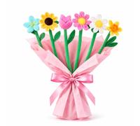 Quickdraw Plush Flower Bouquet Set of 6 - 30cm Bendy Stem Soft Toy Flowers, Everlasting Easter Gift Alternative to Real Flowers for Birthday, Easter & Teacher Present