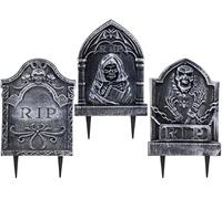 Quickdraw Set of 3 Plastic Halloween Tombstones Garden Graveyard Gravestones Decorations Spooky Scene Party Prop Decor 41cm