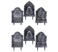 Quickdraw Set of 6 Plastic Halloween Tombstones Garden Graveyard Gravestones Decorations Spooky Scene Party Prop Decor 41cm