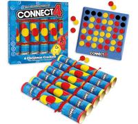 Quickdraw Supplies Connect 4 Christmas Crackers - Box of 6 Fun 12" Family Party Crackers with Hats Jokes & Classic Game - Novelty Xmas Table Decoration for Adults & Kids