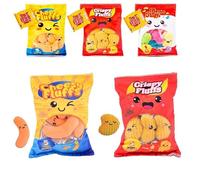 Quickdraw Supplies Crisps Snack Pack Plushie Friends - Soft Toy Set - Cheesy Fluffs Crispy Fluffs Bean Fluffs - Cute Kawaii Cuddly Fidget Plush Toys - Collectible Gift for Kids (Pack of 3)