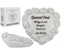 Quickdraw Supplies Dad Grave Ornament Memorial Heart Plaque - Special Dad Remembrance Headstone Decoration with Rose Border, 15cm Stone Effect Graveside Cemetery Tribute Keepsake Gift