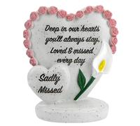 Quickdraw Supplies Grave Ornament Memorial Double Heart for Mum Dad Nan Grandad - Sadly Missed Headstone Decoration with Pink Roses & White Lily, Stone Effect Graveside Tribute Keepsake