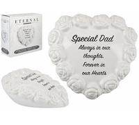 Quickdraw Supplies Grave Ornament Memorial Heart Plaque - Special Dad Headstone Decoration with Rose Border, 15cm Stone Effect Graveside Cemetery Tribute Keepsake