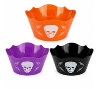 Quickdraw Supplies Halloween Skull Bowls Set of 3 - Purple Orange & Black Sugar Skull Snack Bowls 14.5cm - Spooky Party Tableware for Sweets Crisps Treats Nibbles Halloween Decorations