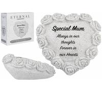 Quickdraw Supplies Heart Memorial Grave Stone for Mum with Roses 15cm Resin Remembrance Ornament Garden Tribute Plaque Weatherproof Sympathy Keepsake Outdoor or Indoor Display