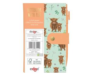 Quickdraw Supplies Highland Cow Slim Notebook with Pen A6 Pocket Notepad 15 x 9cm FSC Paper 96 Pages Popper Closure Small Writing Journal Portable Memo Pad Travel School Office Notes (Blue)