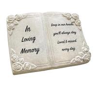Quickdraw Supplies In Loving Memory Grave Ornament Bible Book Memorial Plaque - Headstone Decoration with Rose Detail, 15cm Stone Effect Graveside Cemetery Remembrance Tribute