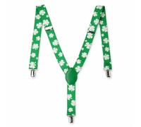 Quickdraw Supplies Irish Shamrock Braces Adjustable Elastic Suspenders Green & White Clover Print St Patrick’s Day Fancy Dress Costume Accessory Adult Y-Back Party Pub Crawl Parade Outfit
