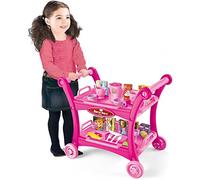 Quickdraw Supplies Kids Tea & Cake Trolley Cart Pretend Roleplay Set Tea Party Toy Food Pink Playset 28pc, Pink, Blue (QDS-889-15B)