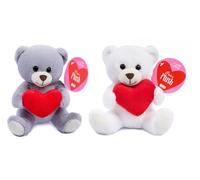 Quickdraw Supplies Mother’s Day Teddy Bears Set of 2 Plush Love Heart Soft Toys 15cm Grey & White for Mum Letterbox Present Mini Cuddly Bear Pair Keepsake Decoration
