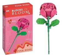 Quickdraw Supplies Rose Building Block Set Easter Gift - 134 Piece Everlasting Rose Construction Toy Kit - 30cm Display Flower Model Compatible With Leading Building Bricks - Gift Idea (Pink)