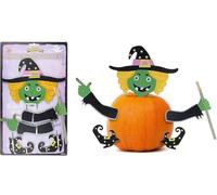 Quickdraw Wooden Pumpkin Decoration Set Halloween 5pc Wicked Witch/Black Cat Pumpkin Arms Novelty Scary Decorations Display (Wicked Witch)