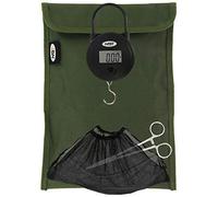 Quickfish Digital Carp Coarse 25kg Fishing Scales with Tare Function Weighing Sling, 6" Stainless Steel Forceps & Green Down Carry Case