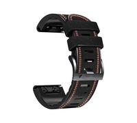 QuickFit 22 26mm Strap For Garmin Epix Gen 2 Leather+Silicone Band For Fenix 8 E 7 7X Pro 47 51mm 5X Plus 6X 6 Bracelet(Black,26mm)