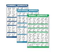 QuickFit 3 Pack - Dumbbell Workouts + Bodyweight Exercises + Barbell Routine Poster Set - Set of 3 Workout Charts (Laminated, 18" x 27")