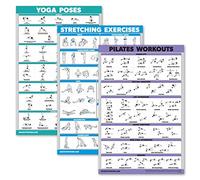 QUICKFIT 3 Pack - Yoga Poses + Stretching Exercises + Pilates Mat Work Poster Set - Set of 3 Workout Charts (Laminated, 18" x 27")