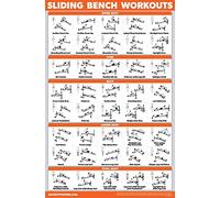 QUICKFIT Sliding Bench Workout Poster - Compatible with Total Gym, Weider Ultimate Body Works - Incline Bench Exercise Chart (LAMINATED, 18" x 24")