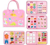 QuickMart 3-in-1 BLUE Toddler Busy Board - Montessori Sensory Toy for Early Learning, Fine Motor Skills & Travel - Educational Gift for Kids b (2nd Edition Pink)