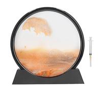 Quicksand Painting Glass 3D Transparent Home Decoration, Dynamic Sand Art with Base, Living Room Office TV Cabinet Modern Zen Decor, 26.5x25cm (Round Large Size Yellow)