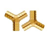 Quickun 9/16" Hose Clamp, Y Shape Brass 3 Way Hose Clamp, Split Splice Union Adapter for Water/Fuel/Air (Pack of 2)