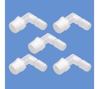Quickun Hose Barb Fitting Elbow 5/16"""" Hose Barb x 1/2"""" Male NPT Barbed Adapter for Fuel/AIR/Water/Oil/Gas/WOG(Pack of 5)