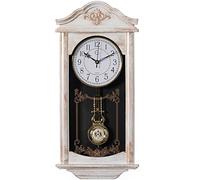 Quickway Imports Large Vintage Grandfather Wood- Looking Plastic Pendulum Wall Clock for Living Room, Kitchen, or Dining Room, Large White