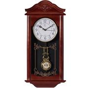 Quickway Imports Vintage Grandfather Wood - Looking Plastic Antique Pendulum Wall Clock for Living Room Decor, Kitchen, Office, Or Dining Room, Silent Wall Mount Battery-Operated, Large Brown