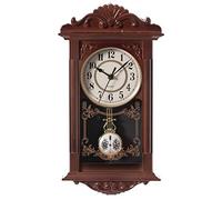 Quickway Imports Vintage Grandfather Wood- Looking Plastic Pendulum Wall Clock for Living Room, Kitchen, or Dining Room, Brown